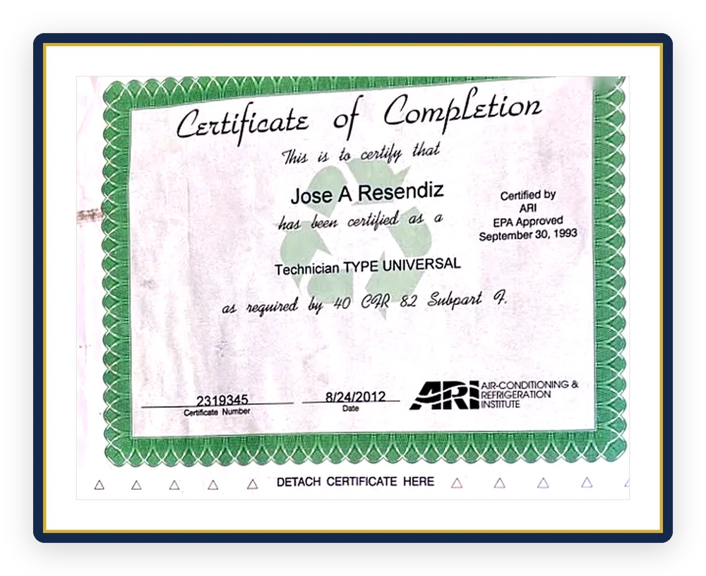 EPA Section 608 Universal Refrigerant Technician Certification